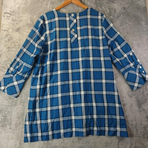 J. Jill Women M Blue Plaid Atlantic Plaid Timeless Tartan Vibe Relaxed Comfy Top - Picture 3 of 12